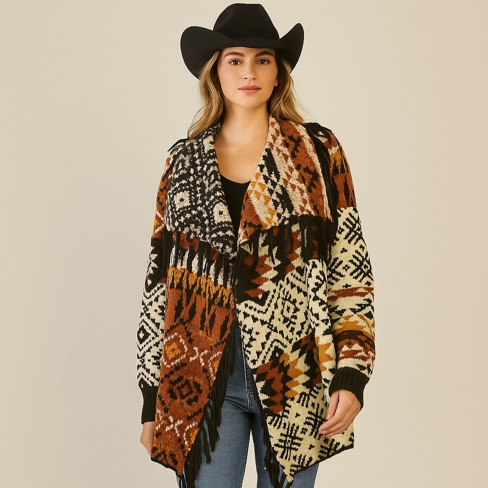 Idyllwind by Miranda Lambert Southwestern Cotton Blnd Cardigan Sweater Womens Lg